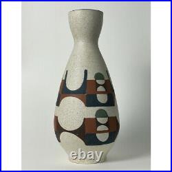 Rare 1950s Modernist Hand Painted Stonware Vase by Lapid Israel Pottery, Signed