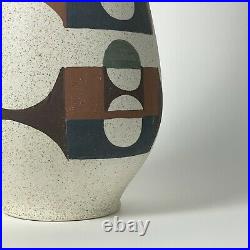 Rare 1950s Modernist Hand Painted Stonware Vase by Lapid Israel Pottery, Signed
