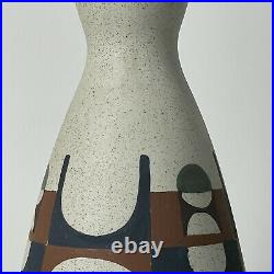 Rare 1950s Modernist Hand Painted Stonware Vase by Lapid Israel Pottery, Signed