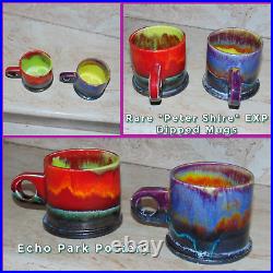 Rare 2 Peter Shire EXP Echo Park Pottery Short Dipped Glazed Artist Mugs