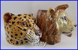 Rare 60's Mid Century Italian Ceramic Leopard & Lion Planters for Neiman Marcus