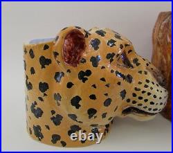 Rare 60's Mid Century Italian Ceramic Leopard & Lion Planters for Neiman Marcus