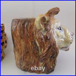 Rare 60's Mid Century Italian Ceramic Leopard & Lion Planters for Neiman Marcus