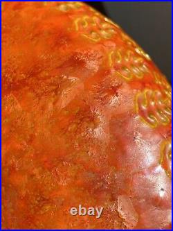 Rare Aldo Londi Bitossi Large Compote Crystal Glaze Italian Red Orange Pottery