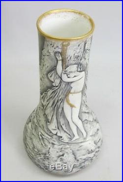 Rare Austrian Plasto Art Nouveau Porcelain Vase Nude Maiden c. 1910 antique