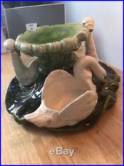 Rare Bretby Jardiniere Stand Majolica Art Pottery Swan Stand Flower Holder
