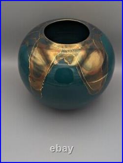 Rare Bruce Fairman Vase 6.75 Studio Art Pottery Signed Green Copper Gold