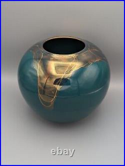 Rare Bruce Fairman Vase 6.75 Studio Art Pottery Signed Green Copper Gold