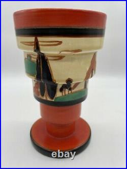 Rare Clarice Cliff Shape 366 Stepped Vase Red Trees & House 1930