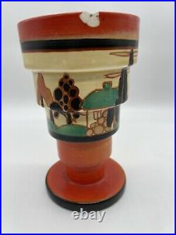 Rare Clarice Cliff Shape 366 Stepped Vase Red Trees & House 1930