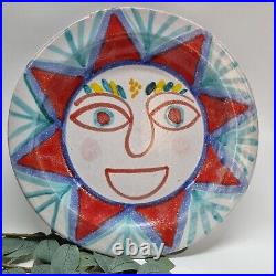 Rare DeSimone VTG Plate Art Pottery Ceramic 60s Italian Handprinted 10 Face Sun