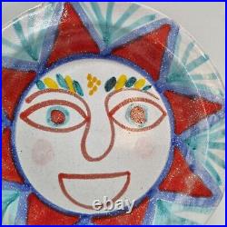 Rare DeSimone VTG Plate Art Pottery Ceramic 60s Italian Handprinted 10 Face Sun