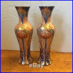 Rare Early 1900's Pair Moorcroft Macintyre Vases Art Nouveau Gold/blue