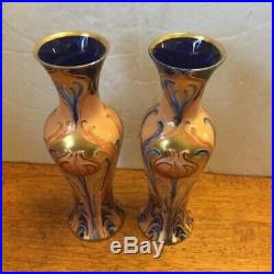 Rare Early 1900's Pair Moorcroft Macintyre Vases Art Nouveau Gold/blue