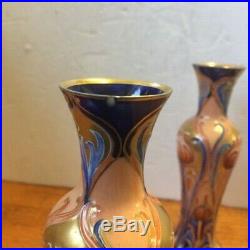 Rare Early 1900's Pair Moorcroft Macintyre Vases Art Nouveau Gold/blue