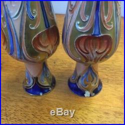 Rare Early 1900's Pair Moorcroft Macintyre Vases Art Nouveau Gold/blue