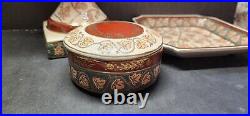 Rare Hand Painted Art Pottery Ceramic Tan Pink Console/Dresser 3 Piece Dish Set