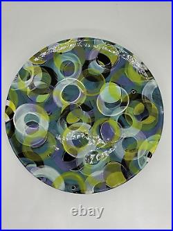 Rare Kevin Goehring Signed Art Pottery Blue Circle Bowl 11.5 Numbered 16/92
