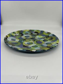 Rare Kevin Goehring Signed Art Pottery Blue Circle Bowl 11.5 Numbered 16/92
