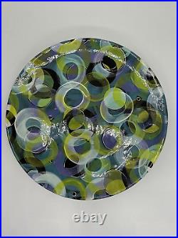 Rare Kevin Goehring Signed Art Pottery Blue Circle Bowl 11.5 Numbered 16/92