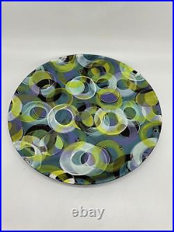 Rare Kevin Goehring Signed Art Pottery Blue Circle Bowl 11.5 Numbered 16/92