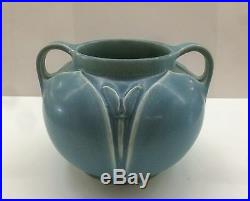 Rare Large Rookwood 1919 Blue Tulip Vase Pot Handles Vtg Art Pottery American