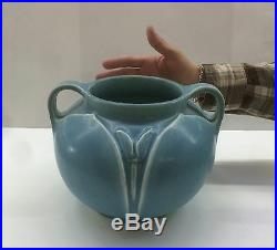 Rare Large Rookwood 1919 Blue Tulip Vase Pot Handles Vtg Art Pottery American