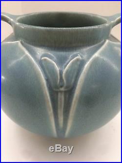 Rare Large Rookwood 1919 Blue Tulip Vase Pot Handles Vtg Art Pottery American