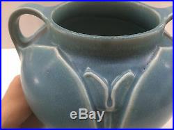 Rare Large Rookwood 1919 Blue Tulip Vase Pot Handles Vtg Art Pottery American