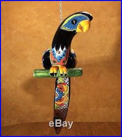 Rare Large Talavera Parrot Bird Tropical Mexican Pottery Ceramic Folk Art 29