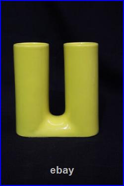 Rare Mid-Century MCM RAYMOR Yellow Ceramic Italian Double 7 TUBE Vase, Italy