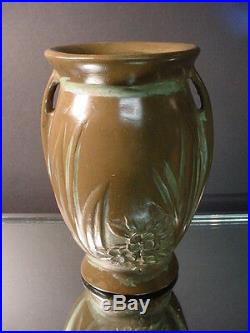 Rare Nelson McCoy Pottery Bronze Clad Vase Arts & Crafts in Clewell Style