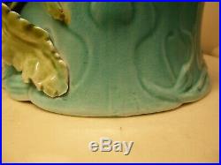 Rare Pair Majolica Raised Flowers Art Nouveau Planters Ceramic Barbotine