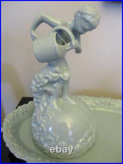 Rare Vintage Royal Haeger Blue Art Pottery Ceramic Boy Fountain Statue Tray