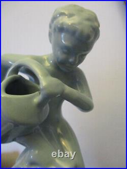 Rare Vintage Royal Haeger Blue Art Pottery Ceramic Boy Fountain Statue Tray