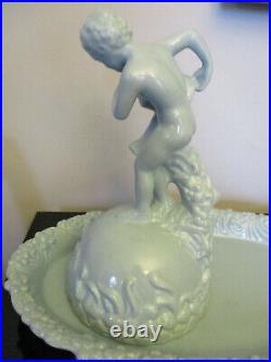 Rare Vintage Royal Haeger Blue Art Pottery Ceramic Boy Fountain Statue Tray