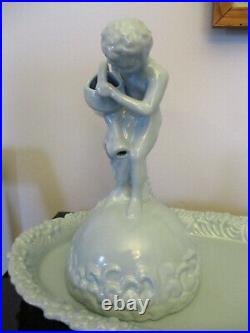 Rare Vintage Royal Haeger Blue Art Pottery Ceramic Boy Fountain Statue Tray