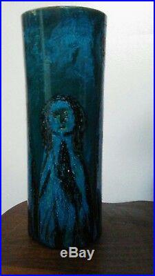 Raymor Bitossi Vase Blue Women Glaze MidCentury Italian Art Pottery 7006 Italy