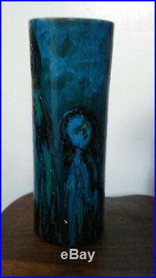 Raymor Bitossi Vase Blue Women Glaze MidCentury Italian Art Pottery 7006 Italy