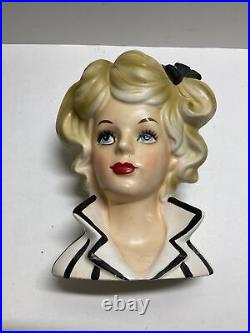 Relpo Vase Rare Vintage Blonde with Black Bow & Blue Eyes Rare Look