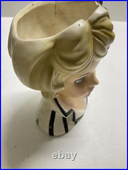 Relpo Vase Rare Vintage Blonde with Black Bow & Blue Eyes Rare Look