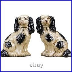 Reproduction Staffordshire Dogs King Charles Spaniel Pair Figurines Black 9H