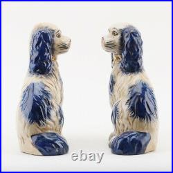 Reproduction Staffordshire Dogs King Charles Spaniel Pair Figurines Blue 9H