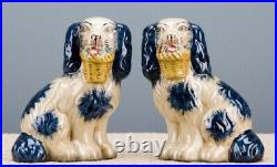 Reproduction Staffordshire Dogs With Flower Baskets Spaniel Pair Blue 7H
