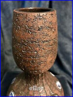 Retro Brutalist Brown Ceramic Art Pottery Vase Pot Vessel Jug 9.25 Signed