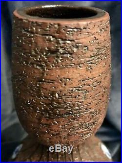 Retro Brutalist Brown Ceramic Art Pottery Vase Pot Vessel Jug 9.25 Signed