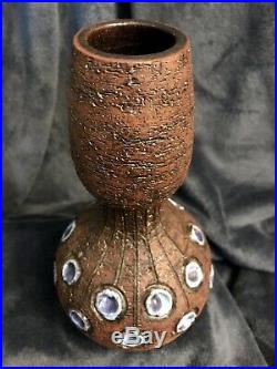 Retro Brutalist Brown Ceramic Art Pottery Vase Pot Vessel Jug 9.25 Signed