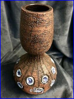Retro Brutalist Brown Ceramic Art Pottery Vase Pot Vessel Jug 9.25 Signed