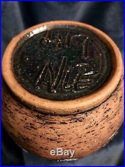 Retro Brutalist Brown Ceramic Art Pottery Vase Pot Vessel Jug 9.25 Signed