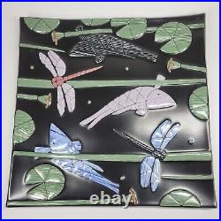 Rick Stafford Art Pottery Large Platter Dragonfly Pond Neriage Black 17x17